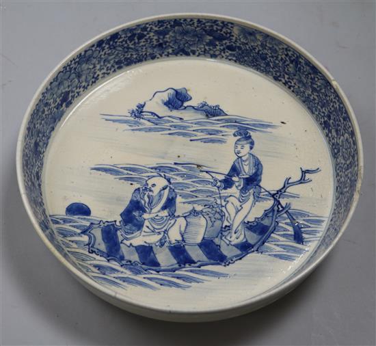 A Chinese blue and white dish, late 19th century